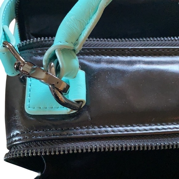 Leather Crossbody Bag Purse Black Blue Top Handle Square‎ Zip - Picture 12 of 14